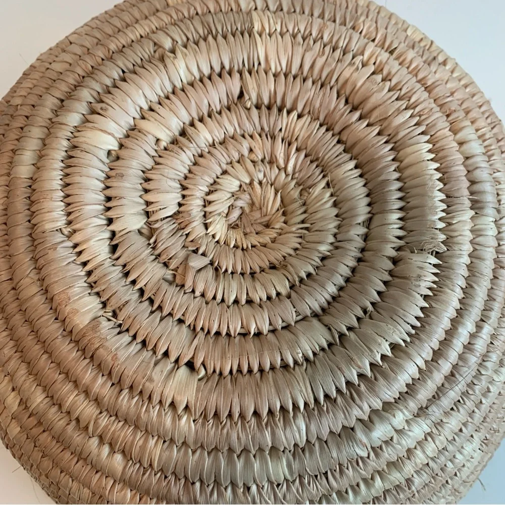 Vintage African Hausa Coiled Woven Grass Basket Bowl 11.5”